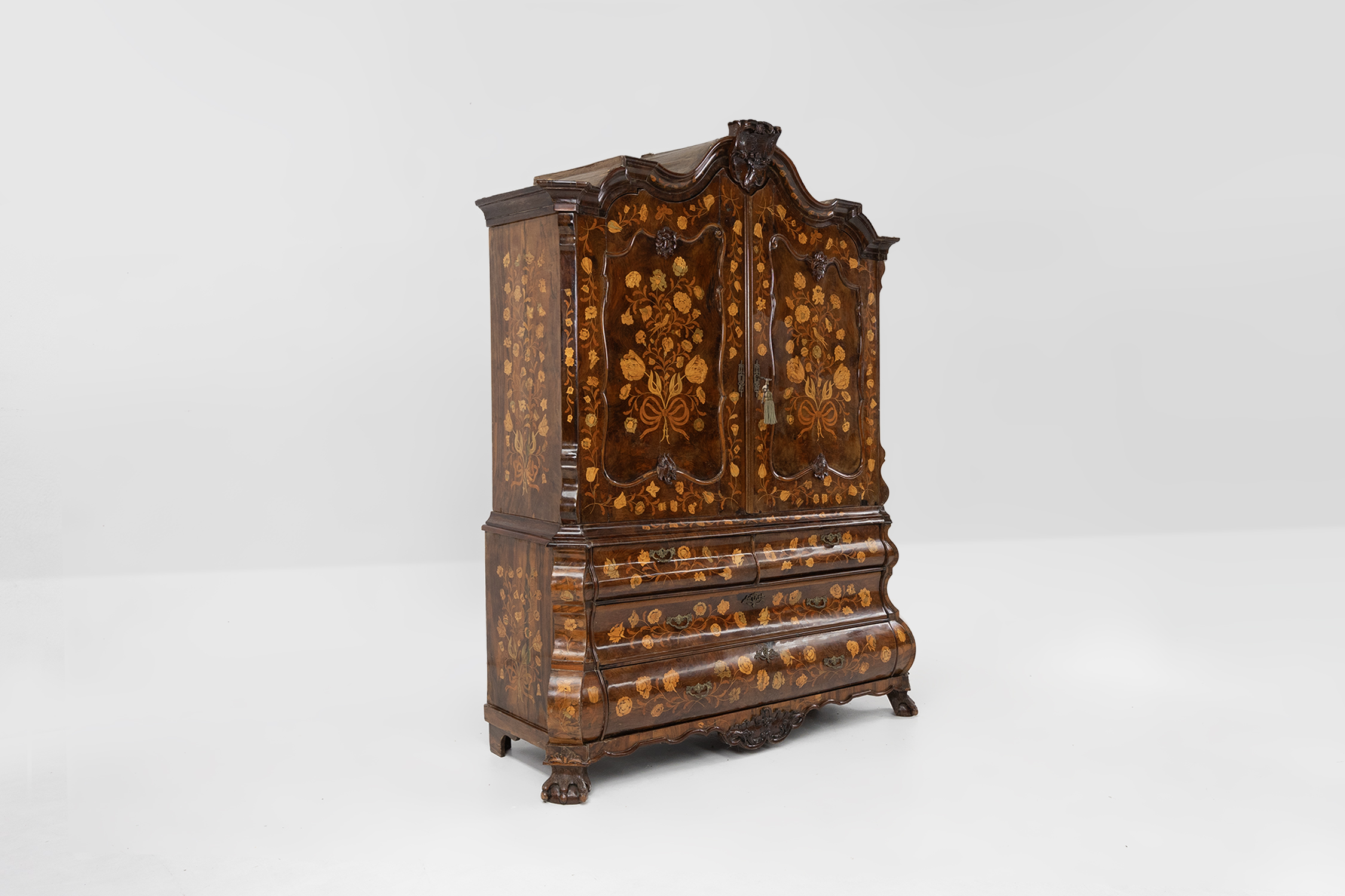 Dutch bombe two doors cabinet with floral marquetry, ca. 1750thumbnail